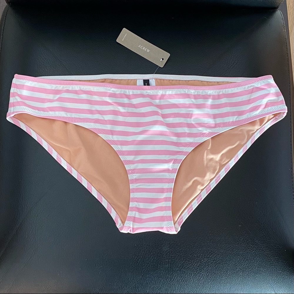J. Crew surf hipster bikini bottom in stripe, pink ivory, large, NWT